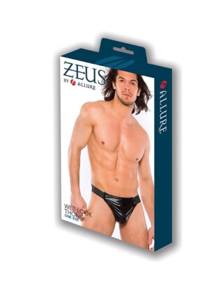 Zeus Wetlook Thong. Snap Front Opening - Black - O/S - Afbeelding 2