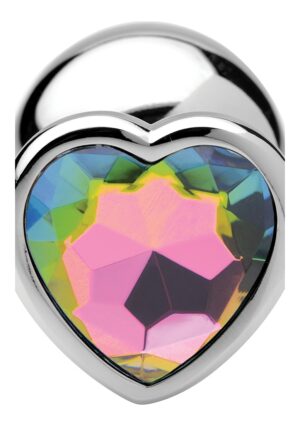 Rainbow Prism Heart Anal Plug - Large - Silver - Afbeelding 3
