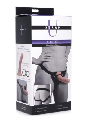 Seducer 7" Silicone Dildo with Harness - Flesh - Afbeelding 2