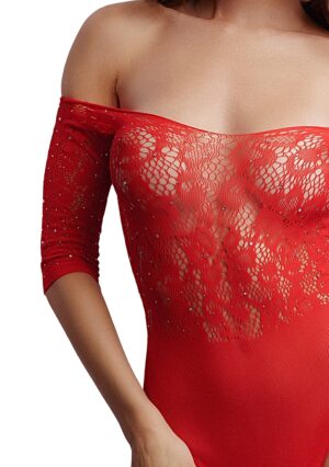 Crotchless Rhinestone Teddy - Red - O/S - O/S - Afbeelding 5