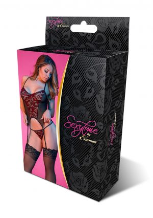 Peek-a-Boo Bra. Garter & G-Set - Black - QS - Afbeelding 3