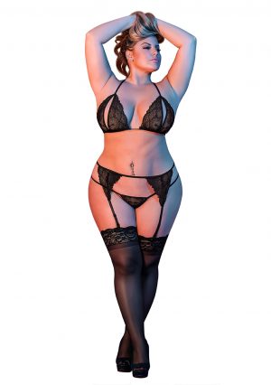 Peek-a-Boo Bra. Garter & G-Set - Black - QS - Afbeelding 6