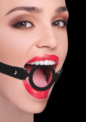 Silicone Ring Gag - With Leather Straps - Black - Afbeelding 1