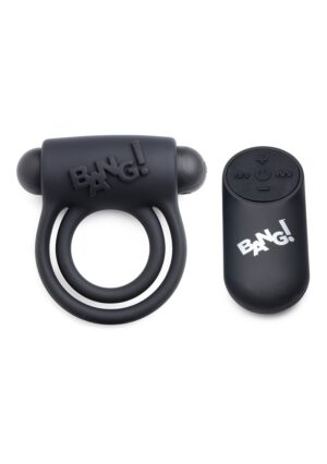 Silicone Cock Ring & Bullet with Remote Control - Black - Afbeelding 1