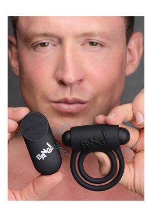 Silicone Cock Ring & Bullet with Remote Control - Black - Afbeelding 5