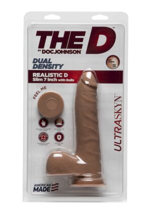The D - Realistic 7 Inch Slim W/Balls - Ultraskyn - Caramel - Afbeelding 2