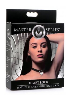 Heart Lock Choker with Keys - Leather - Black - Afbeelding 2