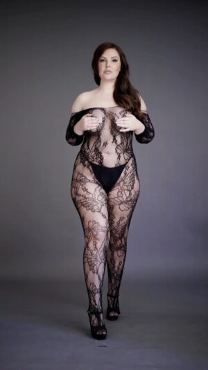 Lace Sleeved Bodystocking - Black - OSX - Afbeelding 7