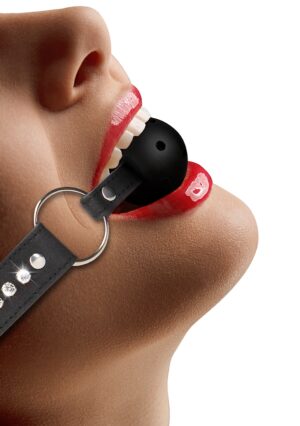 Breathable Ball Gag - with Diamond Studded Straps - Black - Afbeelding 1