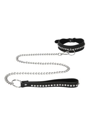 Diamond Studded Collar With Leash - Black - Afbeelding 3