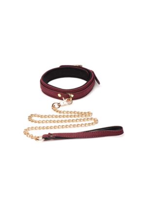 6 Piece Velvet Bondage Set Burgundy Cuffs. Collar. and Leash - Afbeelding 7