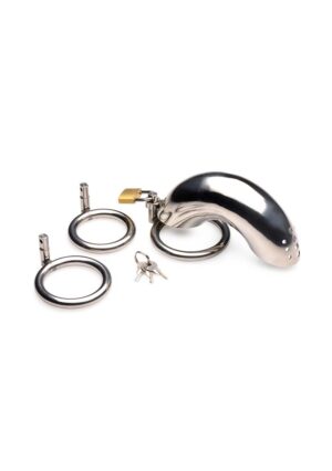 Locking Stainless Steel Chastity Cage w/ 3 Rings - Afbeelding 1