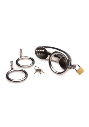 Locking Stainless Steel Chastity Cage w/ 3 Rings - Afbeelding 3