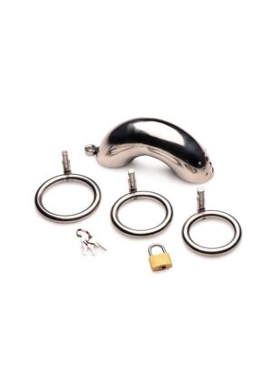 Locking Stainless Steel Chastity Cage w/ 3 Rings - Afbeelding 5