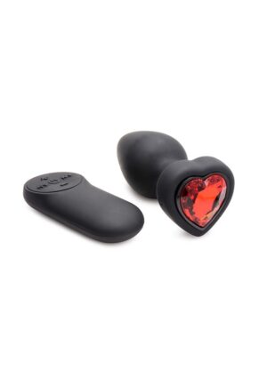 28X Silicone Vibrating Red Heart Anal Plug with Remote - Small - Afbeelding 2
