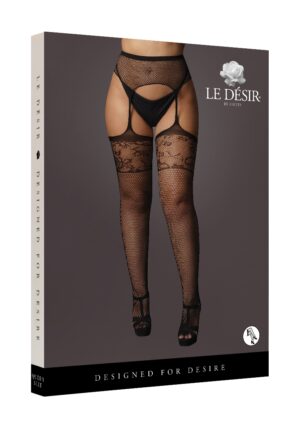 Garterbelt stockings with lace top - Black - OSX - Afbeelding 3