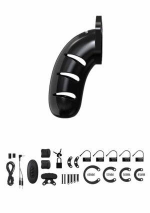 Model 22 - Chastity - 4.5" - Cock Cage with Electro - Black - Afbeelding 5