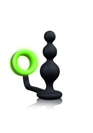 Beads Butt Plug with Cock Ring - GitD - Neon Green/Black - Afbeelding 4