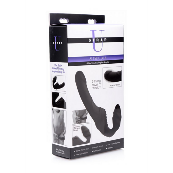 Slim Rider Ribbed Vibrating Strapless Strap-on - Black
