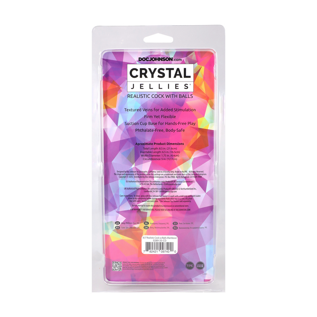 Crystal Jellies  - Realistische Cock met Ballen - 8,5 / 21,6 cm - Regenboog