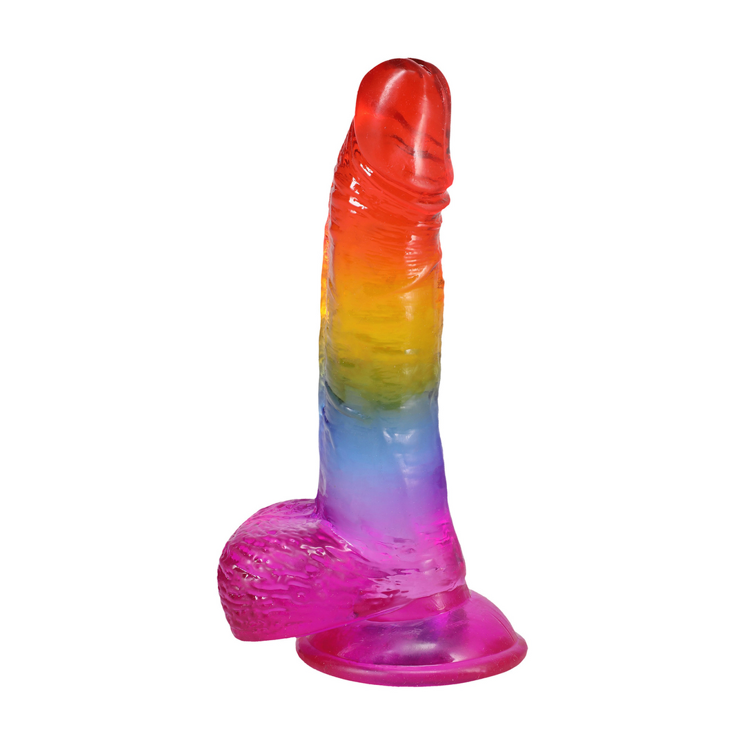 Crystal Jellies  - Realistische Cock met Ballen - 8,5 / 21,6 cm - Regenboog