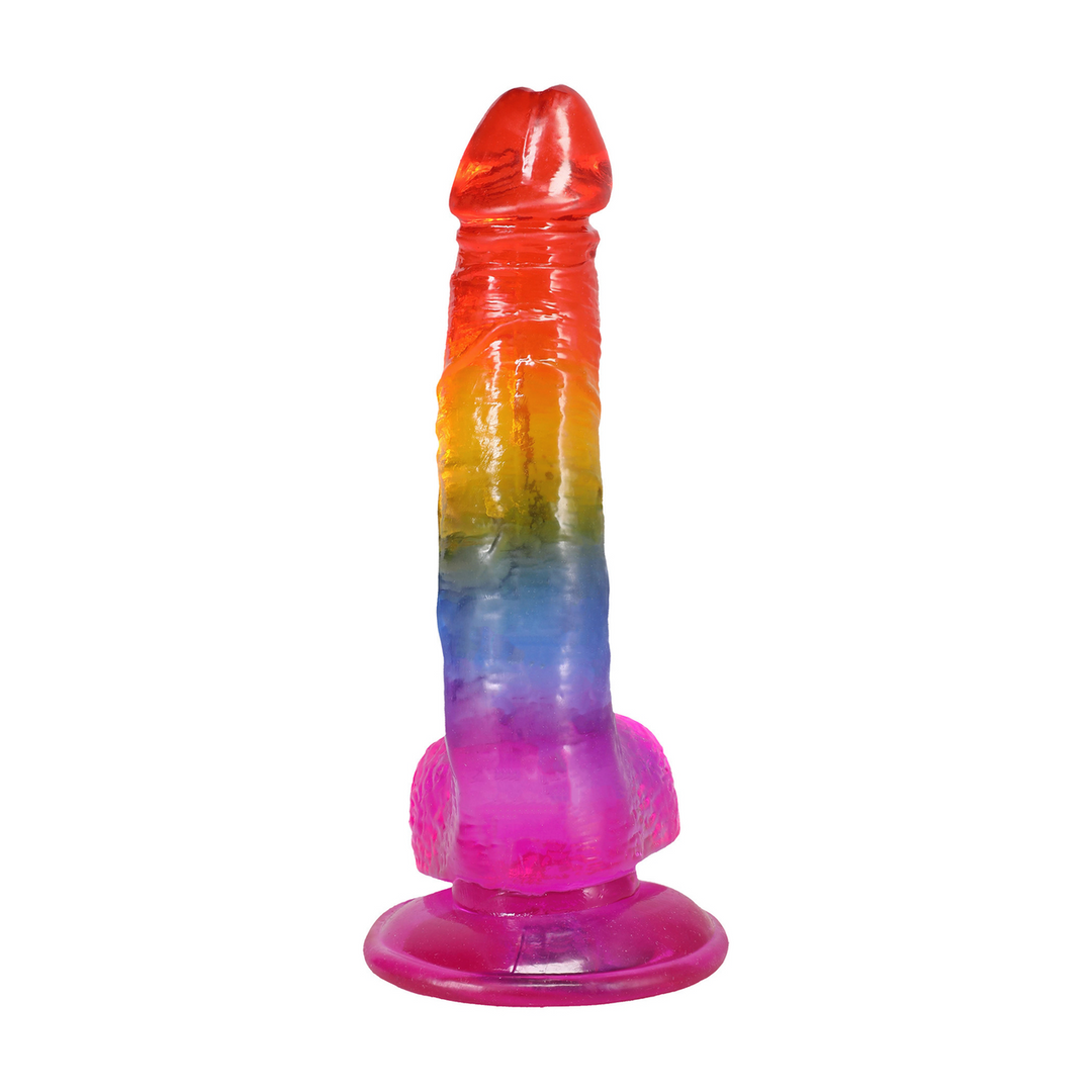 Crystal Jellies  - Realistische Cock met Ballen - 8,5 / 21,6 cm - Regenboog