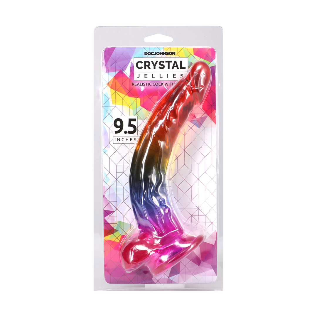 Crystal Jellies  - Realistische Cock met Ballen - 9,5 / 24,1 cm - Regenboog