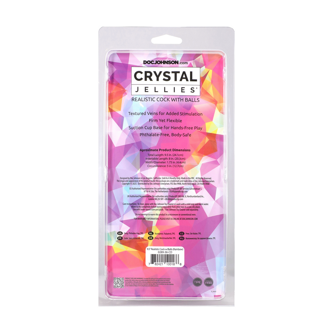 Crystal Jellies  - Realistische Cock met Ballen - 9,5 / 24,1 cm - Regenboog