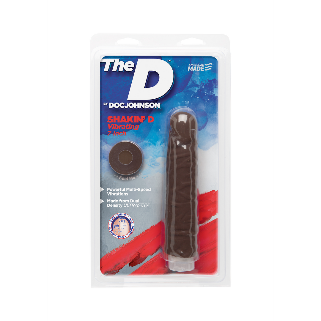 The D  - Shakin' D - Vibrerende Realistische ULTRASKYN Dildo - 7 / 18 cm - Chocolade