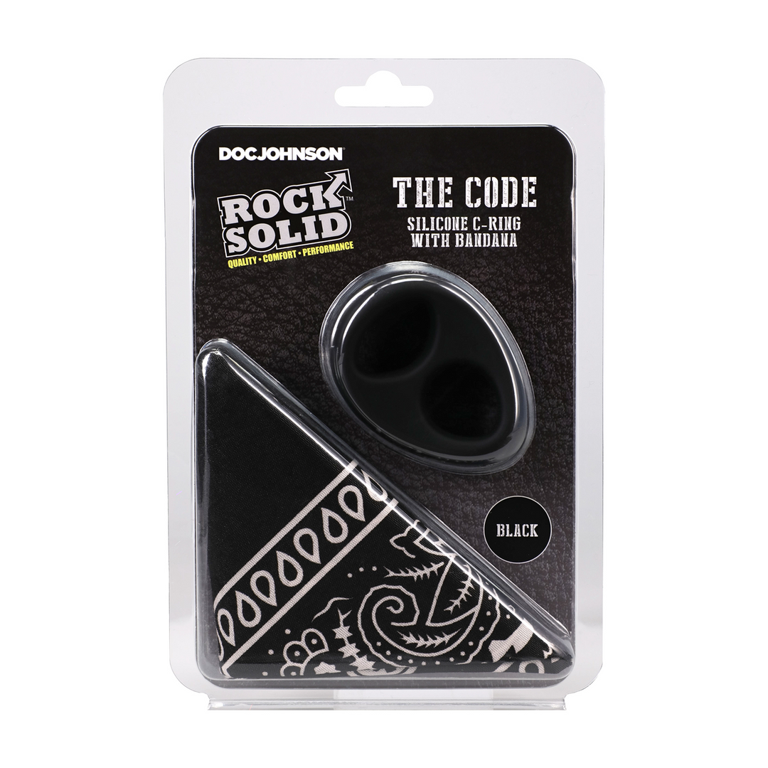 Rock Solid  - The Code - Siliconen Cockring met Bandana - Zwart