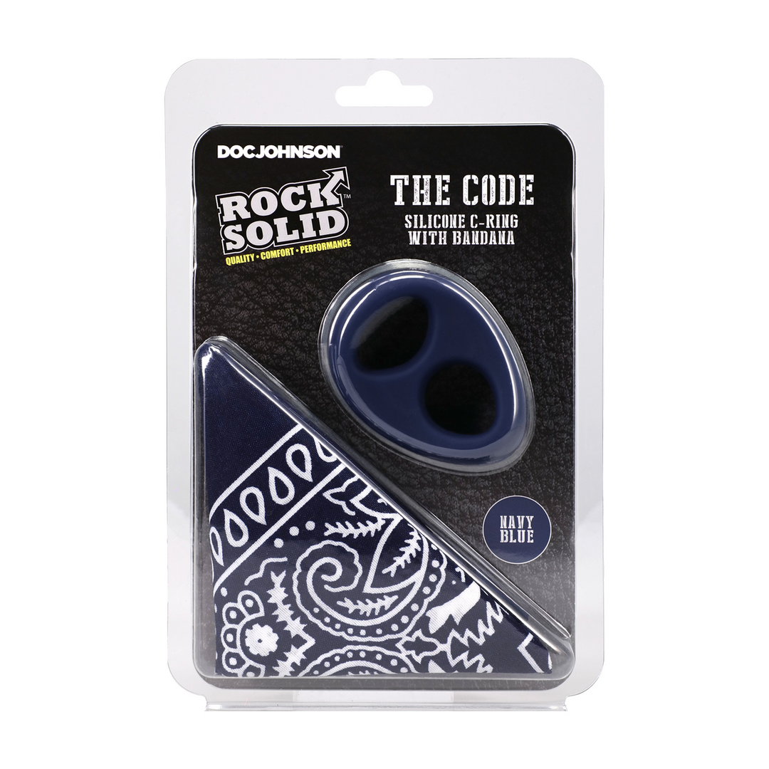 Rock Solid  - The Code - Siliconen Cockring met Bandana - Marineblauw