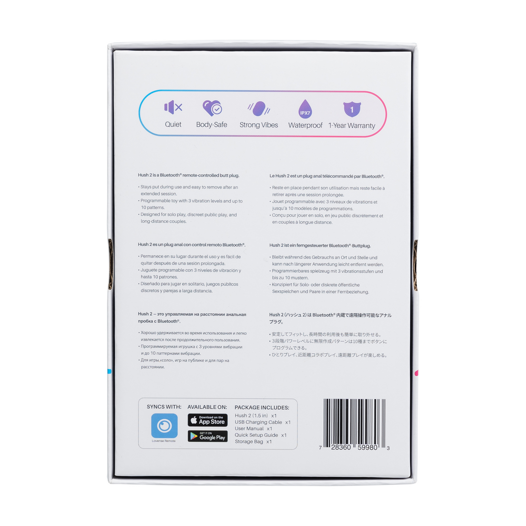 Hush 2 - App-bestuurde Vibrerende Buttplug - 1,5 / 3,8 cm - Zwart