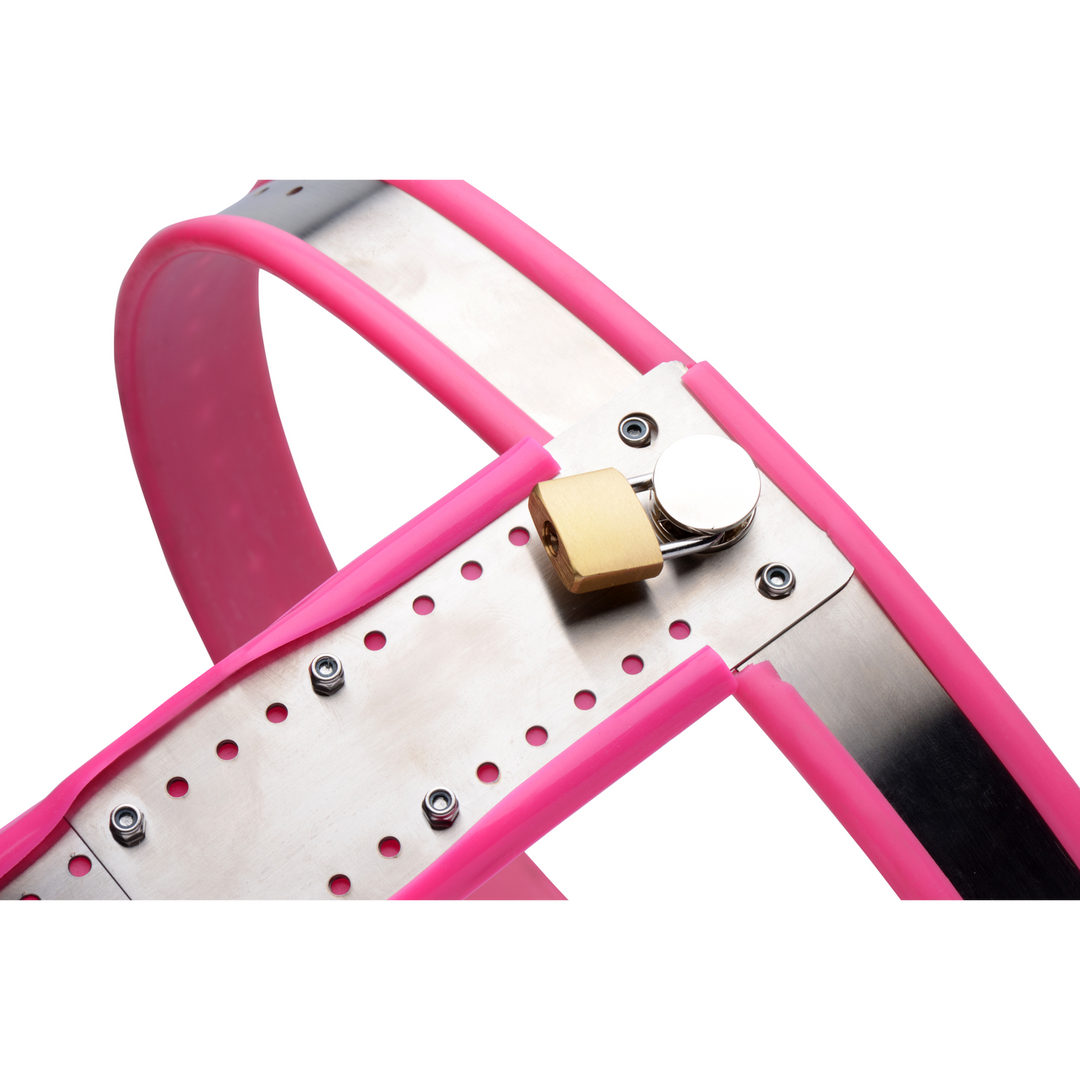 Master Series - Roestvrijstalen Verstelbare Vrouwen Kinky Chastity Belt - Roze