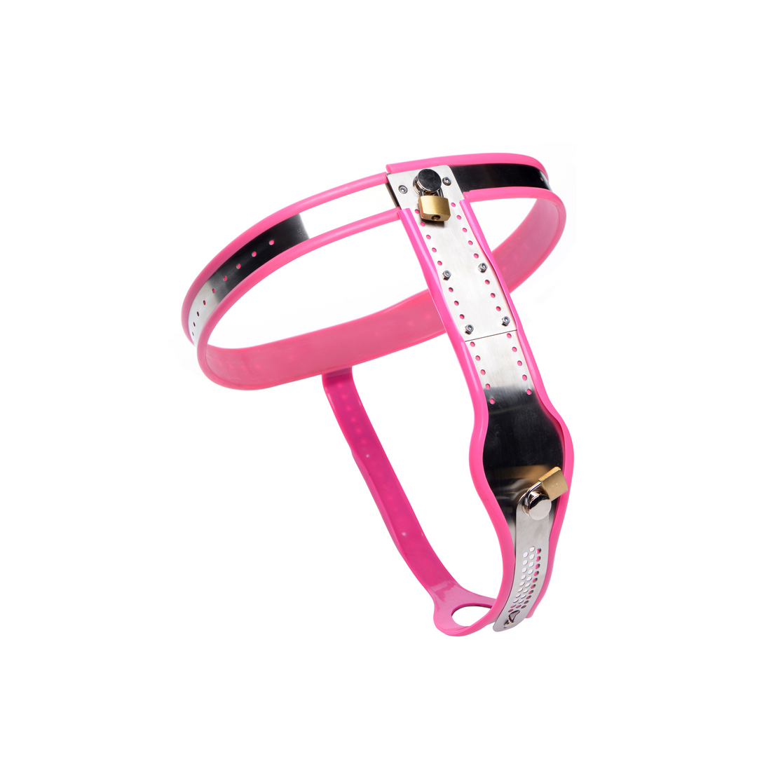 Master Series - Roestvrijstalen Verstelbare Vrouwen Kinky Chastity Belt - Roze