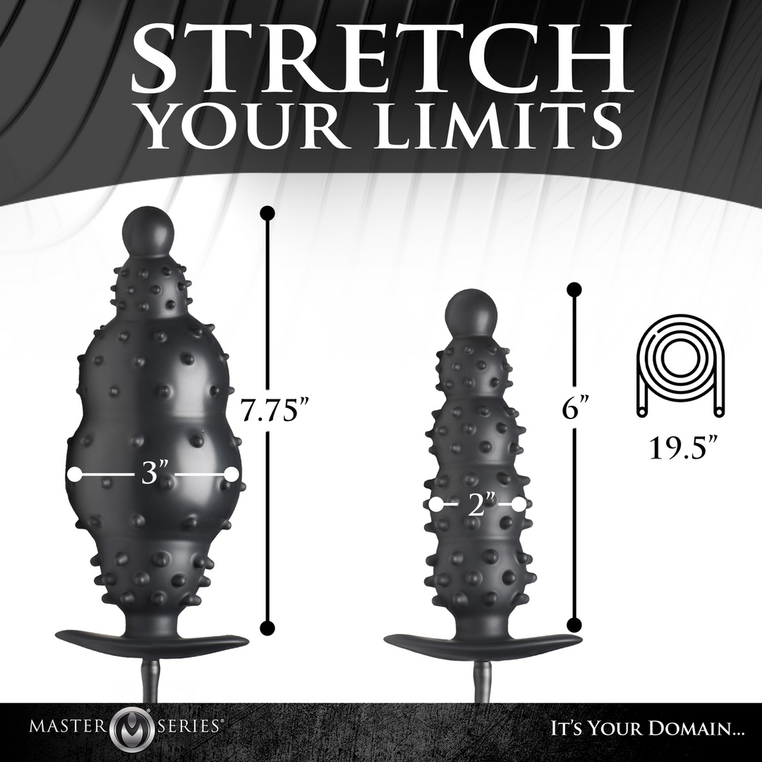 Master Series - Ass Puffer - Nubbed Inflatable Silicone Anale Plug - Zwart