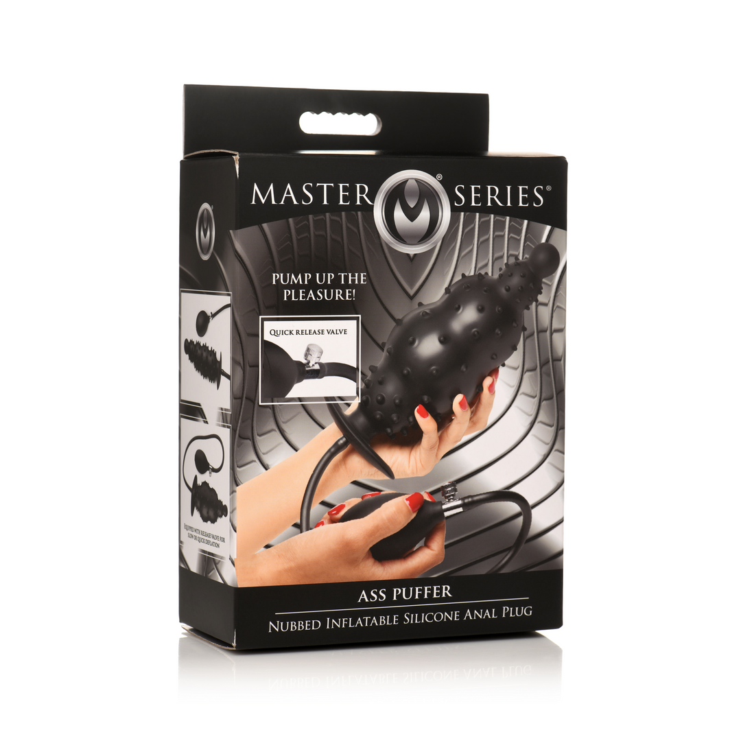 Master Series - Ass Puffer - Nubbed Inflatable Silicone Anale Plug - Zwart