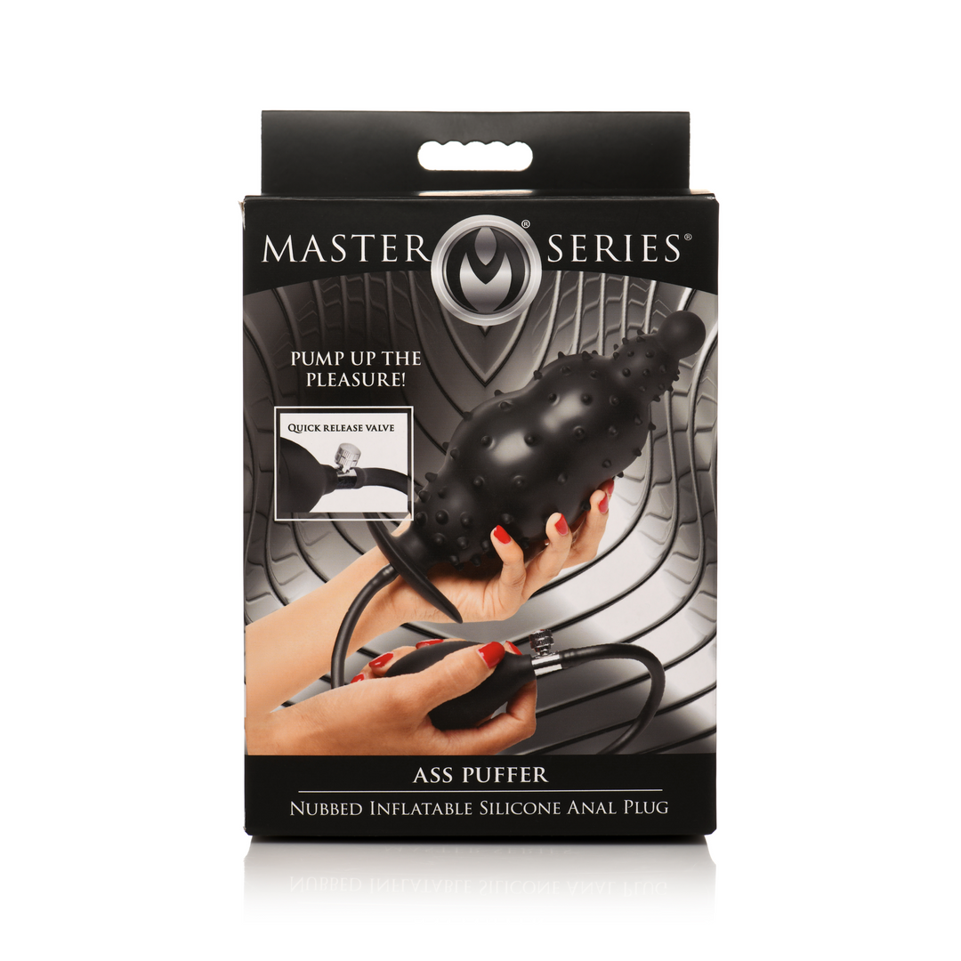 Master Series - Ass Puffer - Nubbed Inflatable Silicone Anale Plug - Zwart