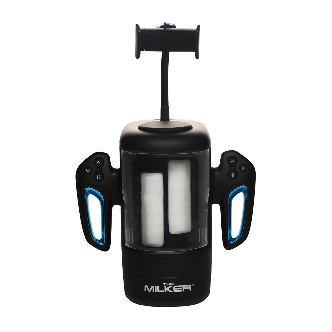 The Milker - Cyber Milker - Stimulerende en Vibrerende Masturbator met Telefoonhouder - Transparant/Zwart