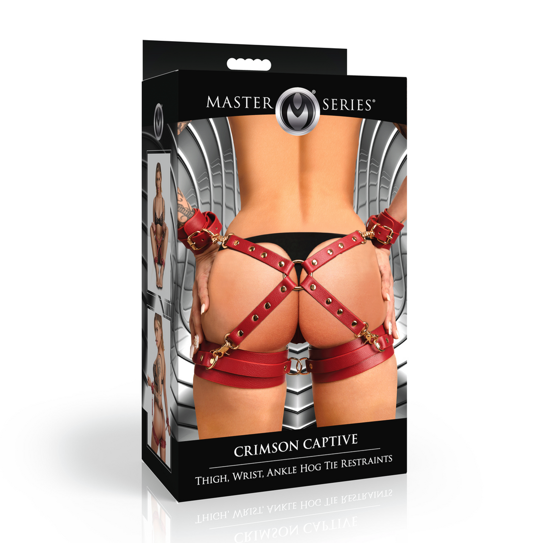 Master Series - Crimson Captive - Dijbeen, Pols en Enkel Hog Tie Beperkingen - Rood