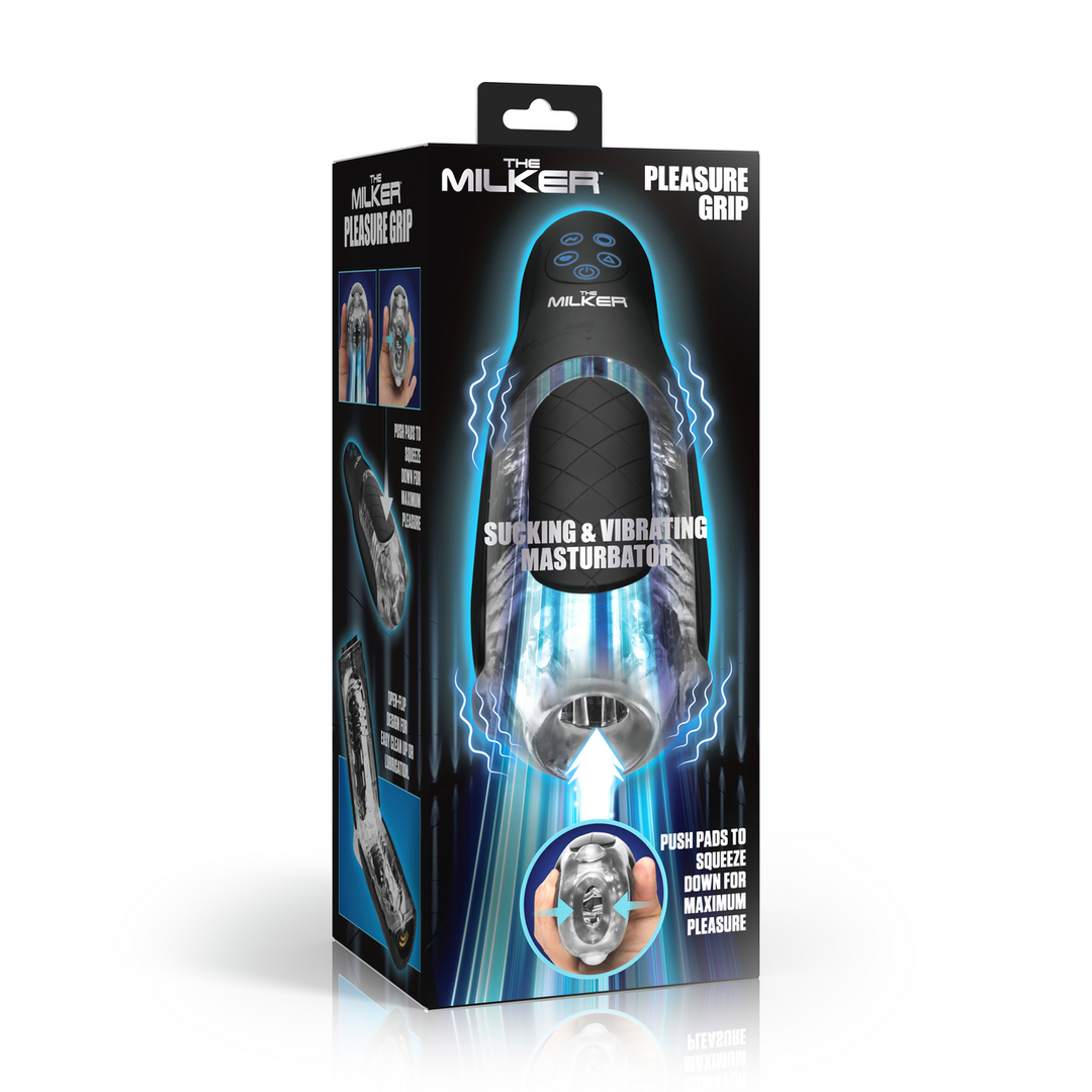 The Milker - De Milker Pleasure Grip - Zuig- en Vibrerende Masturbator - Transparant/Zwart