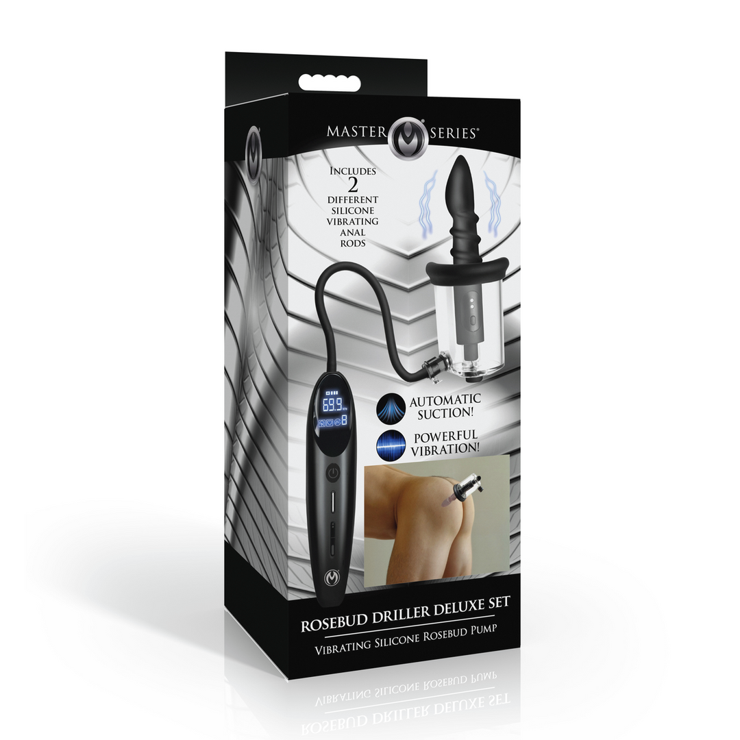 Master Series - Rosebud Driller Deluxe Set - Vibrerende Silicone Rosebud Pomp - Transparant