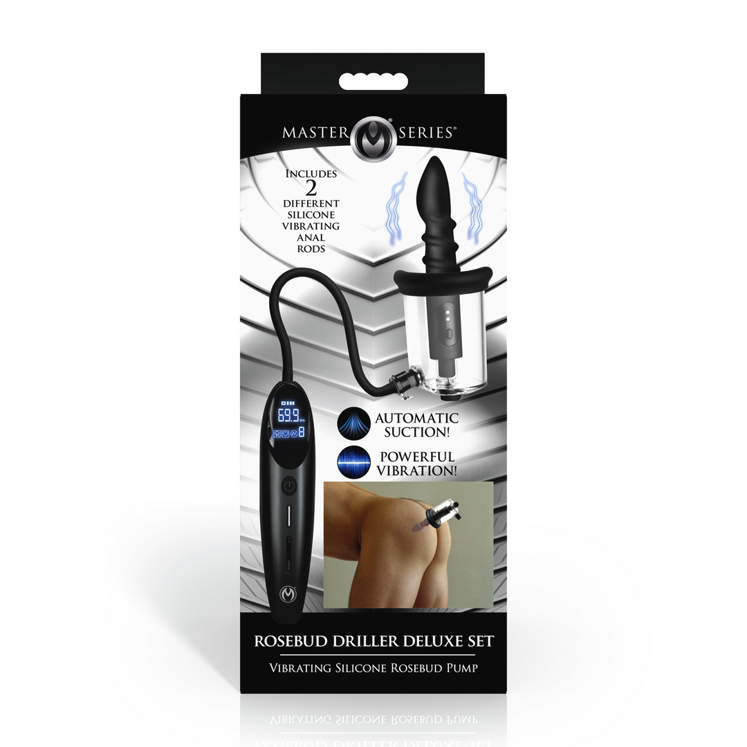 Master Series - Rosebud Driller Deluxe Set - Vibrerende Silicone Rosebud Pomp - Transparant