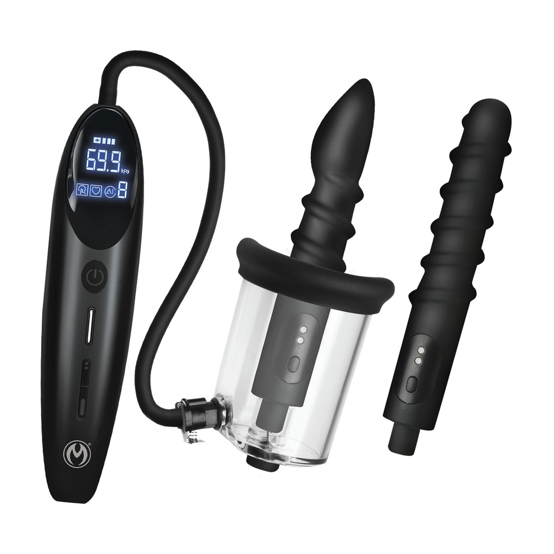 Master Series - Rosebud Driller Deluxe Set - Vibrerende Silicone Rosebud Pomp - Transparant