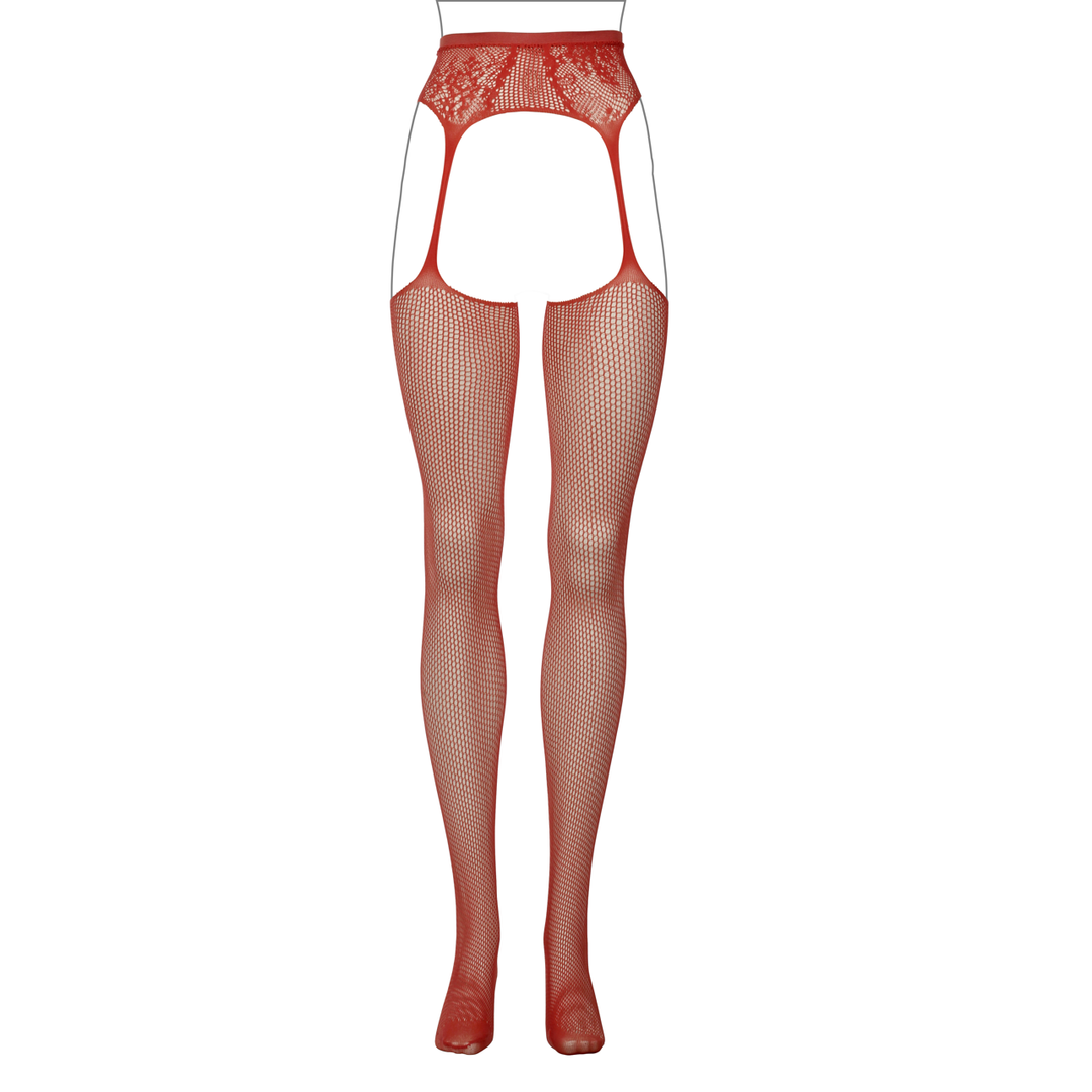 Fishnet and Lace Garterbelt Stockings - One Size