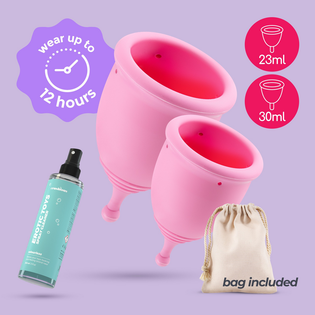 Minerva - Menstruatiecups met Zak en Speelgoedreiniger - S en L - Roze