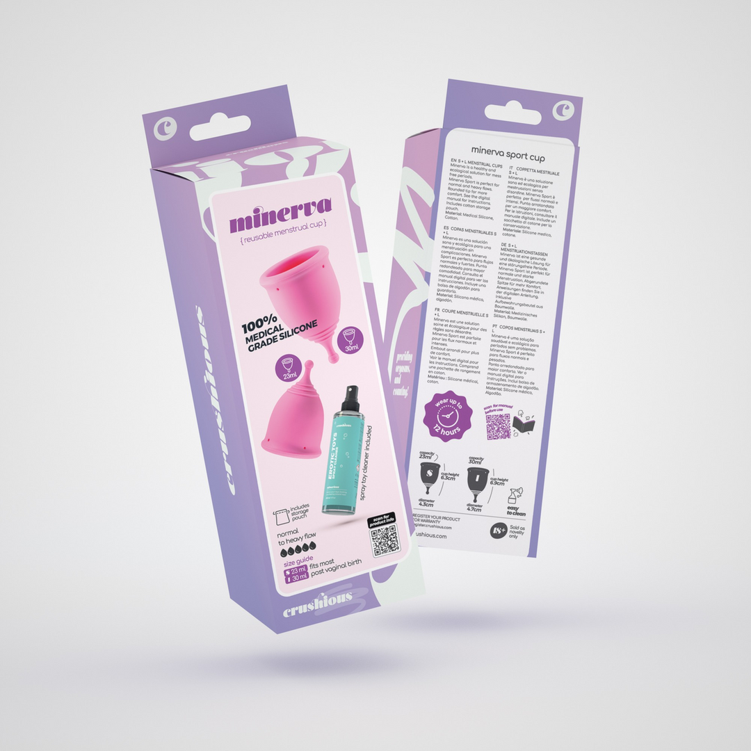 Minerva - Menstruatiecups met Zak en Speelgoedreiniger - S en L - Roze