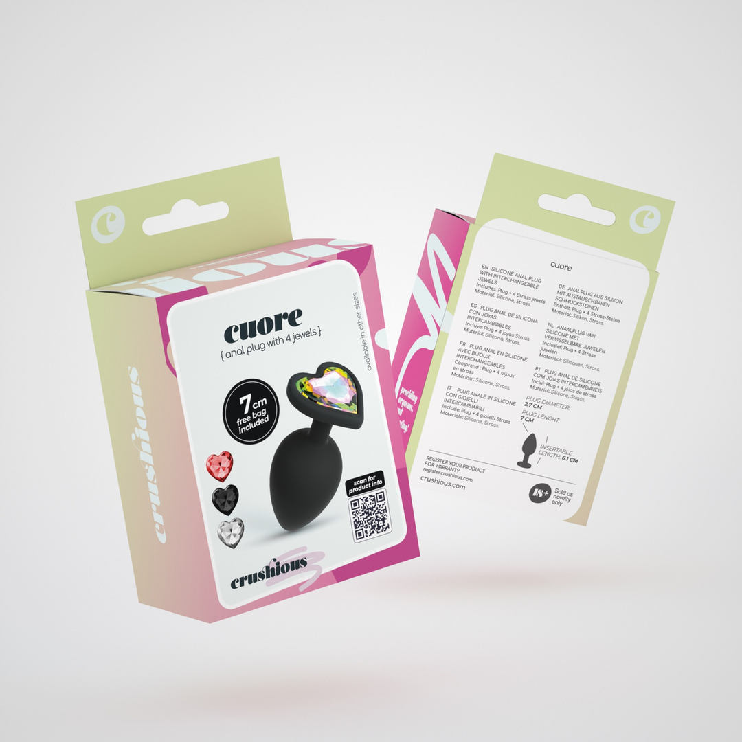 Cuore - Anale Plug met Vier Verwisselbare Edelstenen - Klein - Zwart