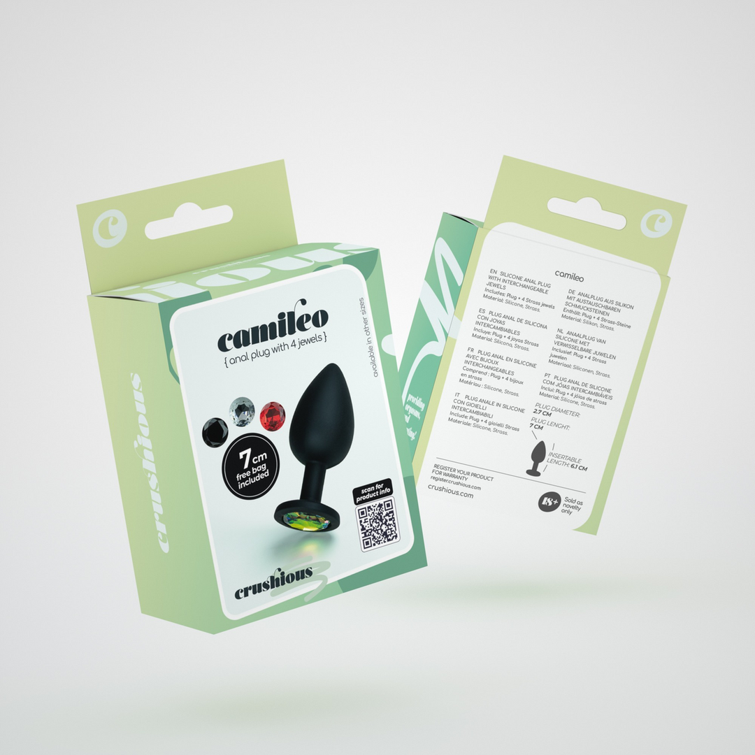 Camileo - Anale Plug met Vier Verwisselbare Edelstenen - Klein - Zwart