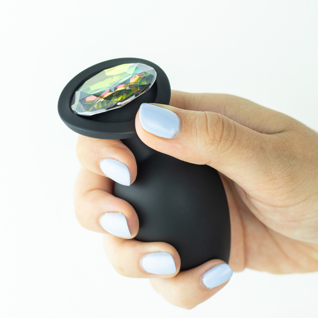 Camileo - Anale Plug met Vier Verwisselbare Edelstenen - Medium - Zwart