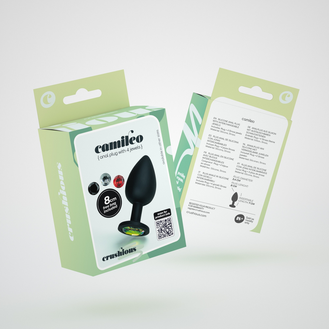 Camileo - Anale Plug met Vier Verwisselbare Edelstenen - Medium - Zwart